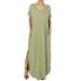 TheMogan Women's PLUS Jersey V-Neck Short Sleeve Relaxed T-Shirt Slit Maxi Dress