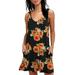 Women Summer T Shirts Dress With Pockets V Neck Beach Dress Boho Floral Printed Loose Tunic Short Mini Dress Sunflower M