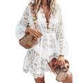 Women Flare Sleeve Lace Dress Crochet Knit Bikini Beach Cover Up Dress Fashion