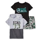Ecko Unltd Short Sleeve Hoodie T-Shirt Shorts 3 Pcs Outfit Set Little Boys
