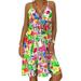 Alloet Women Floral Print Slip Dress V Neck Loose Knee Length Dress