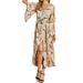 UKAP Womens Dresses Bohemian Wrap V Neck Short Sleeve Ethnic Style High Split Beach Maxi Dress Evening Party Holiday Long Dress