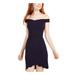 EMERALD SUNDAE Womens Navy Zippered Short Sleeve Off Shoulder Mini Sheath Party Dress Size XXS