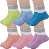 Debra Weitzner Warm Fuzzy Socks for Kids with Grippers No Skid Slipper Socks for Toddlers 6 Pairs With Grips2tone 4-6 y 6 Pairs
