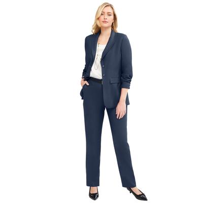 Plus Size Women's 2-Piece Stretch Crepe Single-Breasted Pantsuit by Jessica London in Navy (Size 28 W) Set