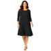 Plus Size Women's Stretch Knit Three-Quarter Sleeve T-shirt Dress by Jessica London in Black (Size 12 W)