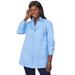 Plus Size Women's Stretch Poplin Tunic by Jessica London in French Blue (Size 24) Long Button Down Shirt