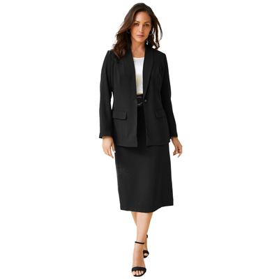 Plus Size Women's 2-Piece Stretch Crepe Single-Breasted Skirt Suit by Jessica London in Black (Size 26) Set