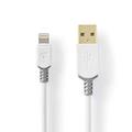 NEDIS - USB-Kabel - USB 2.0 - Apple Lightning 8-Pin - A Stecker - 480 Mbps - 12 W - Vergoldet - 1 m - rund - PVC - Weiss/Grau