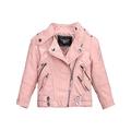 MissChild Boys/Girls PU Leather Jacket Stand Collar Motorcycle Biker Autumn Winter Trendy Coat Pink