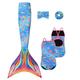 Planet Mermaid Kids 4 Piece Ultimate Set Mermaid Tail Swimming Costume for Girls. Includes Swimmable Tail (Monofin NOT Included), Swimming Costume, Headwrap & Scrunchie. Pacific Rainbow, 8-9 Years