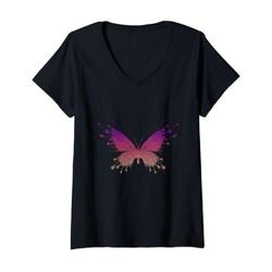 Damen Bunter Schmetterling T-Shirt mit V-Ausschnitt