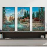 Loon Peak® Yosemite - 3 Piece Wrapped Canvas Painting Set Metal in Blue | 32 H x 48 W x 0.75 D in | Wayfair 23A577F39AC04BEB94DC062925F3F6D6
