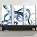 Beachcrest Home™ Octopus in the Blues - 3 Piece Wrapped Canvas Painting Set Canvas in White | 24 H x 36 W x 0.75 D in | Wayfair