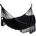 Double hammock For Home Indoor Outdoor boho hammock macrame hammock Large Cotton Soft Hammock Bed for two person Patio Backyard Porch Lawn and Garden (Black,Load: 500lbs)