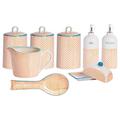 Nicola Spring 8 Piece Hand-Printed Kitchen Essentials Set - Porcelain Storage Canisters Measuring Jug Spoon Rest - Orange