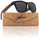 glozzi Walnut Wooden Sunglasses Men and Women Polarised UV400 with Wooden Arms and Cork Glasses Case, Walnut black