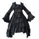 Women Victorian Rococo Dress Vintage Medieval Swing Evening Formal Outfit French Long Gothic Cocktail Lolita Dresses Bowknot Square Collar Long Dress Retro Cosplay Ball Gown Black