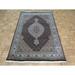 Hand Knotted Black Mahi Tabrez with Wool & Silk Oriental Rug (4'2" x 6'1") - 4'2" x 6'1"