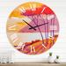 East Urban Home Yellow Evening Glow w/ Red Trees Mountains & Houses - Farmhouse wall clock Metal in Red/Yellow | 29 H x 29 W x 1 D in | Wayfair