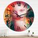 East Urban Home Portrait of Young African Black Woman Portrait - Contemporary wall clock Metal in Green/Red | 23 H x 23 W x 1 D in | Wayfair