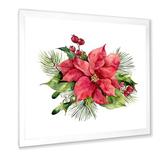 East Urban Home Holly Mistletoe Berries & Christmas Fir Branch I - Painting on Canvas in Red/White | 16 H x 16 W x 1 D in | Wayfair