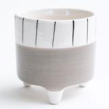 Corrigan Studio® Lucette Footed w/ Black & White Striped Rim Planter Ceramic in Gray | 3.1 H x 2.9 W x 2.9 D in | Wayfair