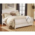 Signature Design by Ashley Willowton Low Profile Sleigh Bed Wood in Brown/White | 59.25 H x 79.25 W x 93.5 D in | Wayfair B267B11