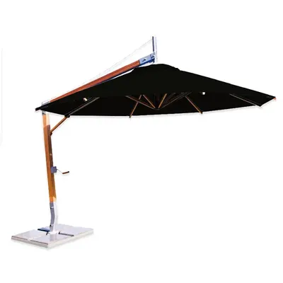 Bambrella Sirocco Round Side Wind Bamboo Cantilever Umbrella With Base