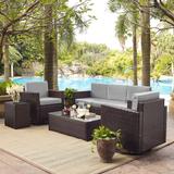 Palm Harbor 5 Piece Outdoor Wicker Sofa Conversation Set With Grey Cushions