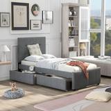 Nestfair Linen Upholstered Platform Bed With Two Drawers
