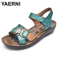 YAERNI2021-Sandales Plates en Cuir group pour Femme Chaussures de Plage Styliste Été