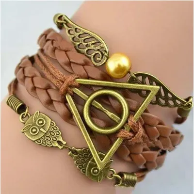 Bracelet en cuir Harry Potter bijoux populaires reliques de la mort tricot à la main ailes