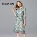 TAOYIZHUAI-Robe en maille et dentelle pour femme 2019 polyester grande taille XL broderie