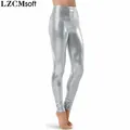 LZCMsoft-Legging de danse métallique brillant pour femme taille haute pantalon pleine longueur