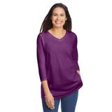 Plus Size Women's Perfect Three-Quarter Sleeve V-Neck Tee by Woman Within in Plum Purple (Size 5X) Shirt