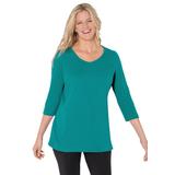 Plus Size Women's Perfect Three-Quarter Sleeve V-Neck Tee by Woman Within in Waterfall (Size M) Shirt
