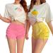 Women Sexy Hot Shorts Summer Casual Shorts High Waist Shorts Solid Color Shorts (Yellow / Pink)