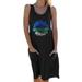 Avamo Women Sleeveless Crew Neck Pockets Dresses Summer Beach Solid T Shirt Dress Ladies Basic Printed Tank Top Tunic Dress Black L(US 12-14)