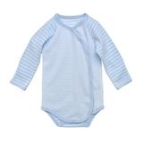 Under The Nile Baby Boys Organic Cotton Pale Blue Stripe Long Sleeve Side Snap Bodysuit with Mitts