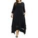 Aimik Women Plus Size Dresses Fashion Casual Solid Crew-Neck Long Sleeve Muslim Maxi Long Dress