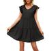 Sexy Dance Casual Ruffled Loose Swing Dress For Women Beach V Neck Solid Pleated Babydoll Tunic T-Shirts Dress