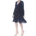 FREE PEOPLE Womens Black Heather Long Sleeve V Neck Above The Knee Fit + Flare Dress Size: M
