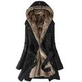 Ladies Fur Lining Coat Womens Winter Warm Thick Long Jacket Hooded Parka