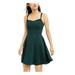 TEEZE ME Womens Green Zippered Spaghetti Strap Square Neck Mini Fit + Flare Party Dress Size 0