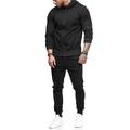 Mens Solid 2 Piece Long Sleeve Zipper Tracksuit Winter Workout Running Pockets Hoodie Athletic Elastic Drawstring Sweatpants