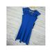 XOXO Womens Blue Embroidered Short Sleeve V Neck Short Fit + Flare Dress Size M