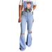 Qmmikk Women's Classic Flare Jeans Bootcut Bell Bottom Flared Ripped Denim Pants Womens Bootcut Flare Jeans Bell Bottoms Solid Denim