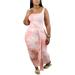 Sexy Dance Women Plus Size Tank Dress with Tie Belt Casual Tie Dye Sleeeless Dress Bodycon Beach Long Dress