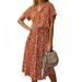Kernelly Women's Dress Wrap V Neck Puff Long Sleeve Pleated Elegant Midi Dress with Belt Boho Dress Midi Dress